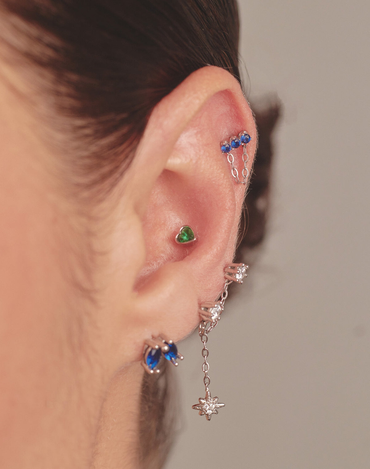 Aretes en Plata Zircón Corazón Emerald